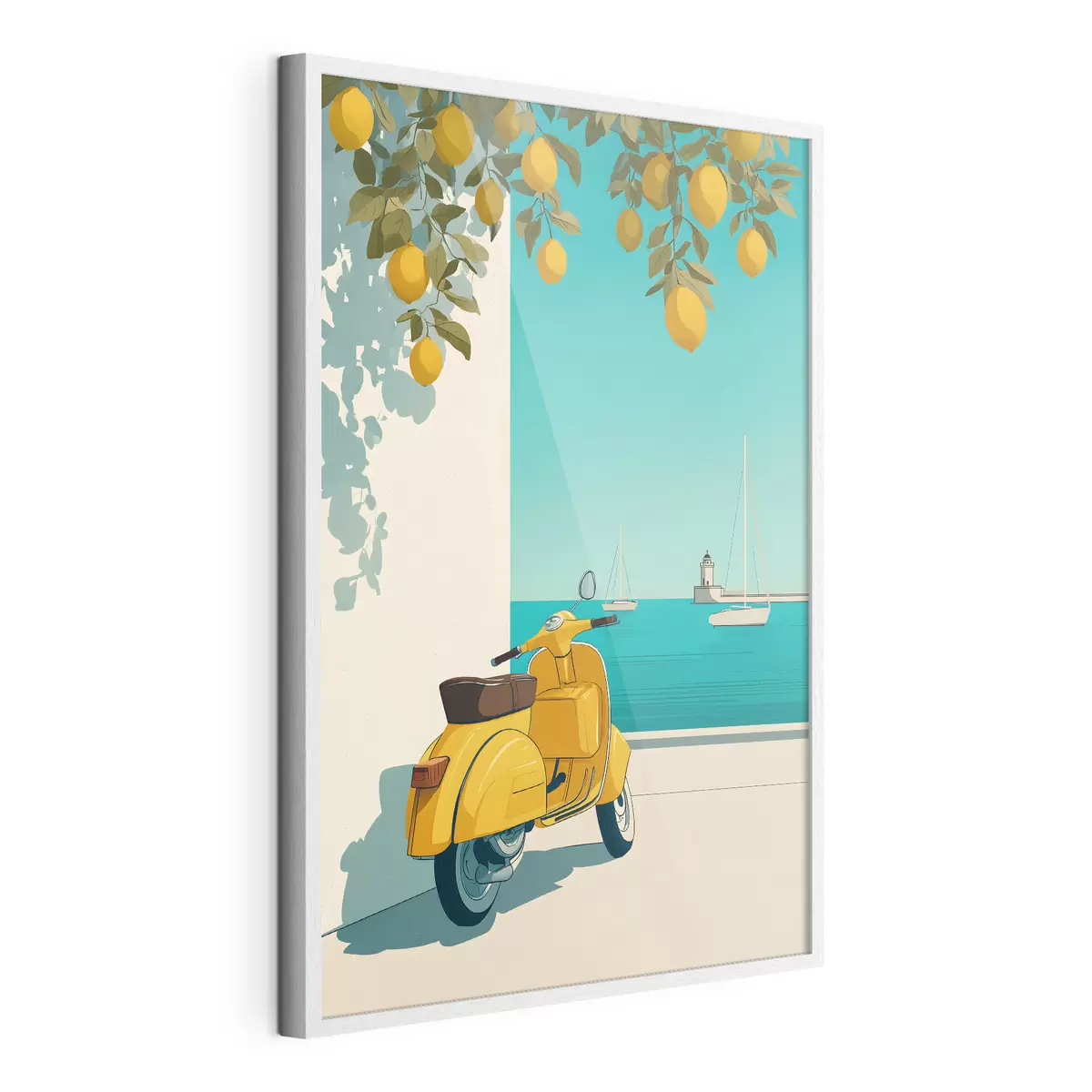 Poster una ciclomotor junto al mar, bajo los limoneros f49008