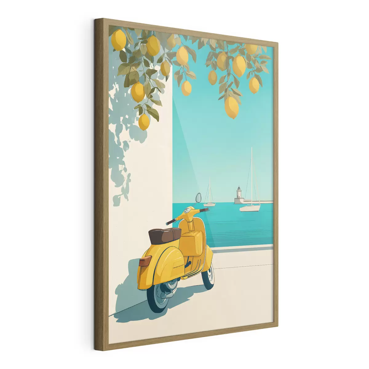 Poster una ciclomotor junto al mar, bajo los limoneros f49008