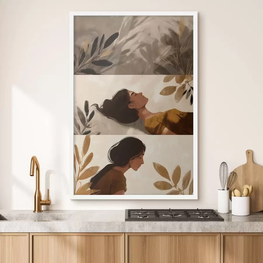 murales de pared Tríptico de «Mujer con hojas» f49018