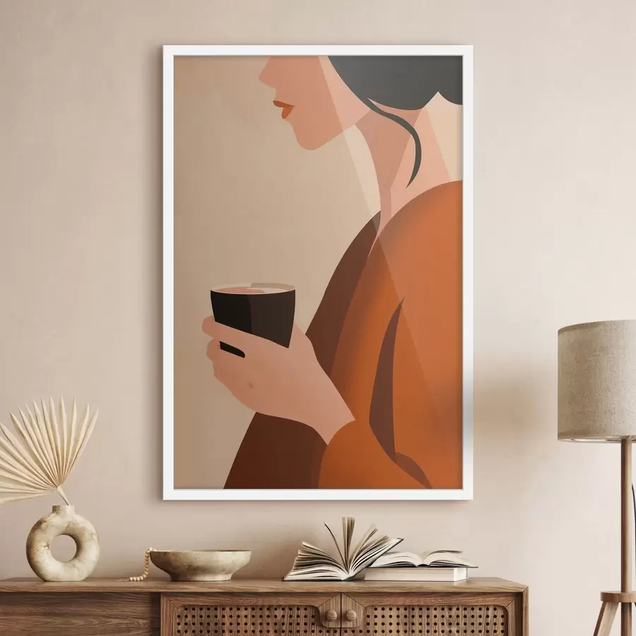 murales de pared Mujer con taza minimalista f49019