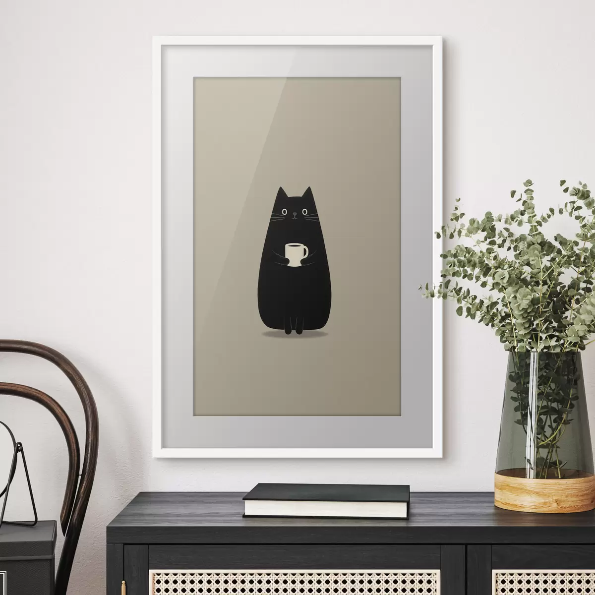 Poster Gato negro con una taza f49030