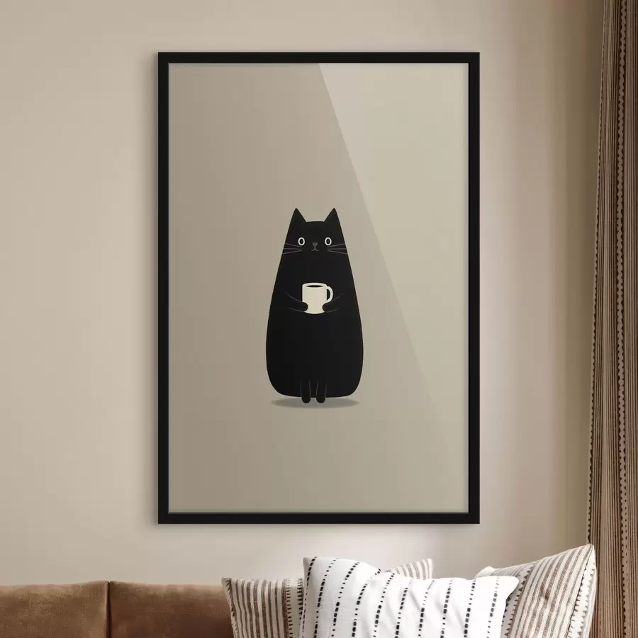 murales de pared Gato negro con una taza f49030