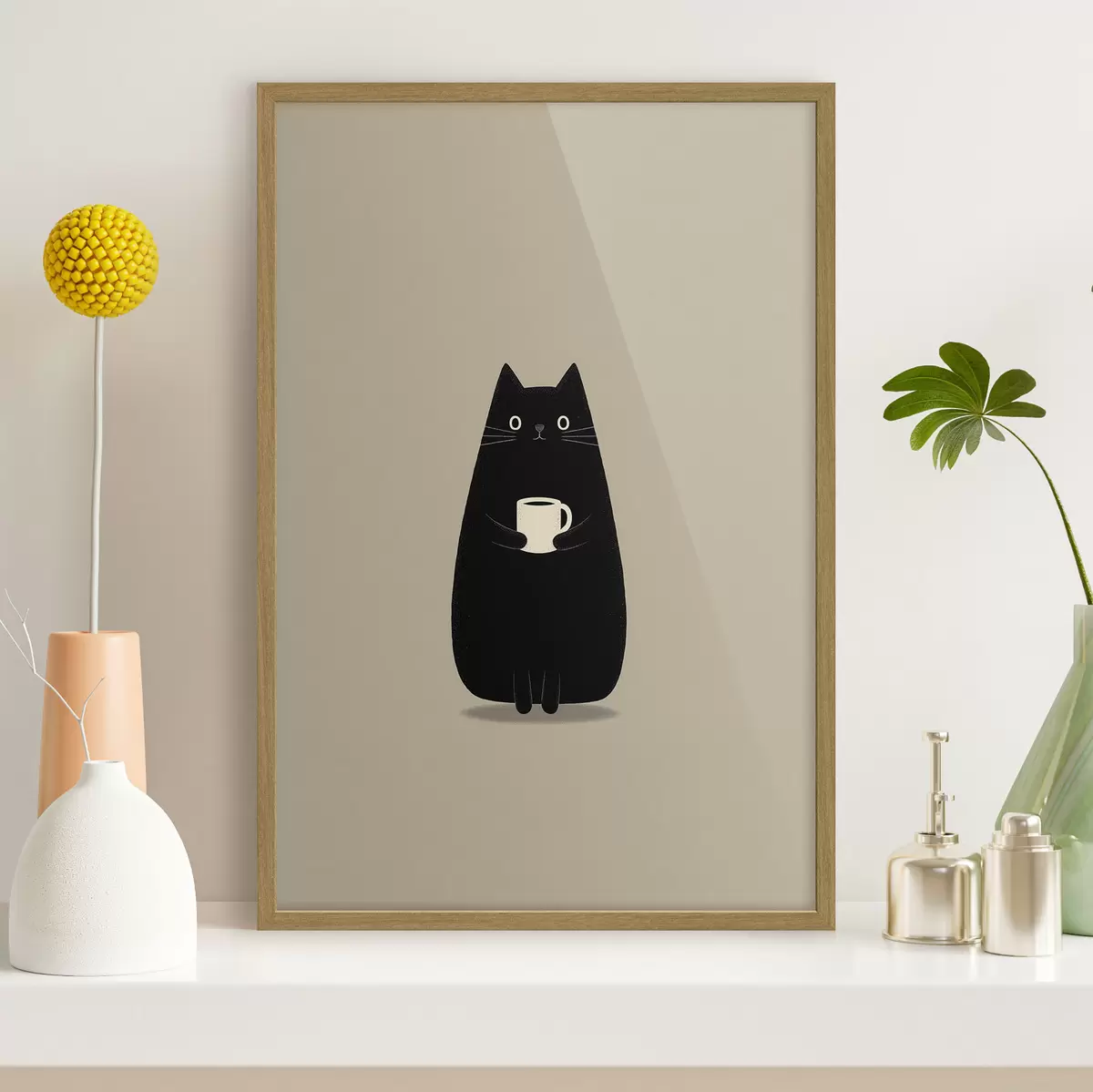 Poster Gato negro con una taza f49030