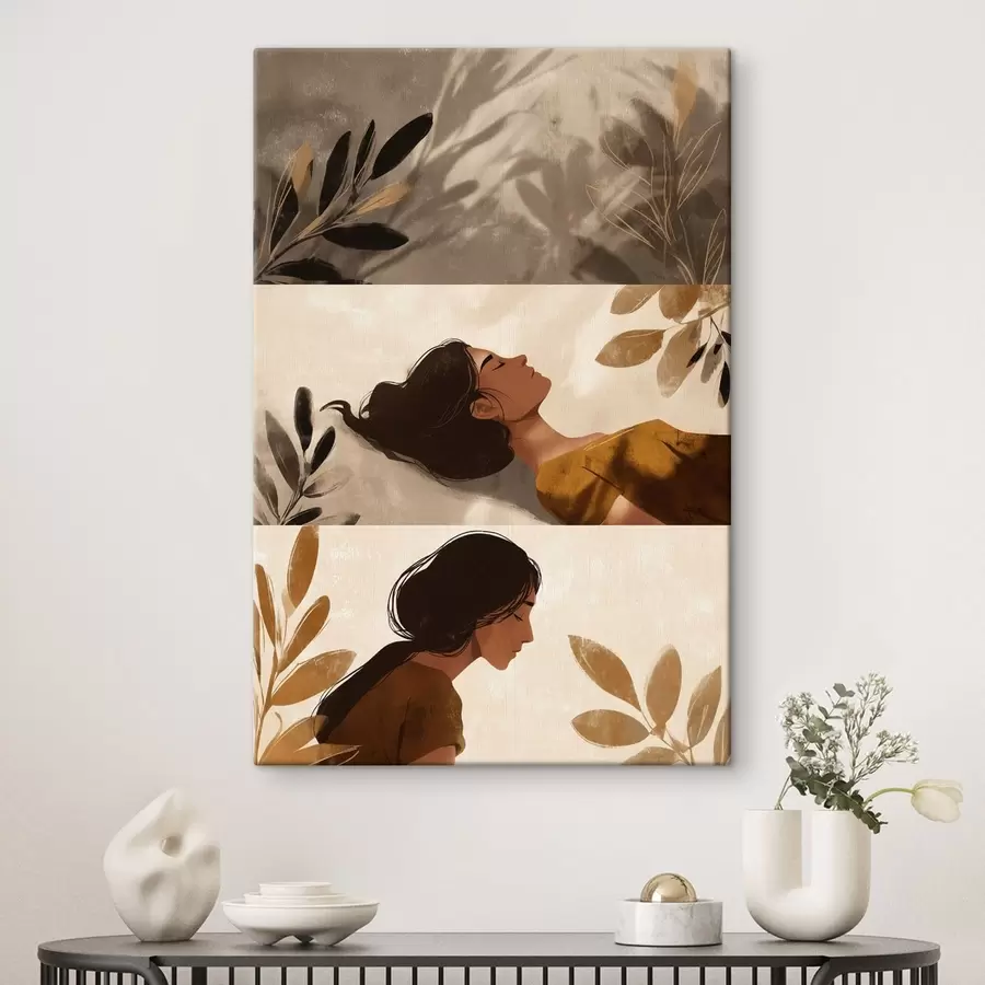 murales de pared Tríptico de «Mujer con hojas» s49018