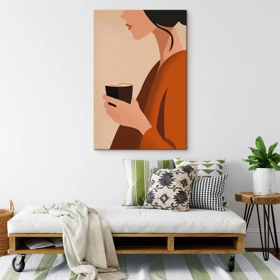 murales de pared Mujer con taza minimalista s49019