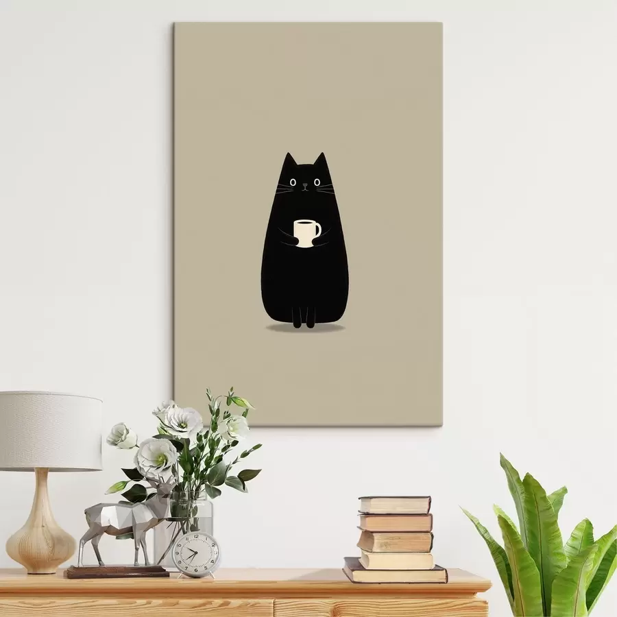 murales de pared Gato negro con una taza s49030
