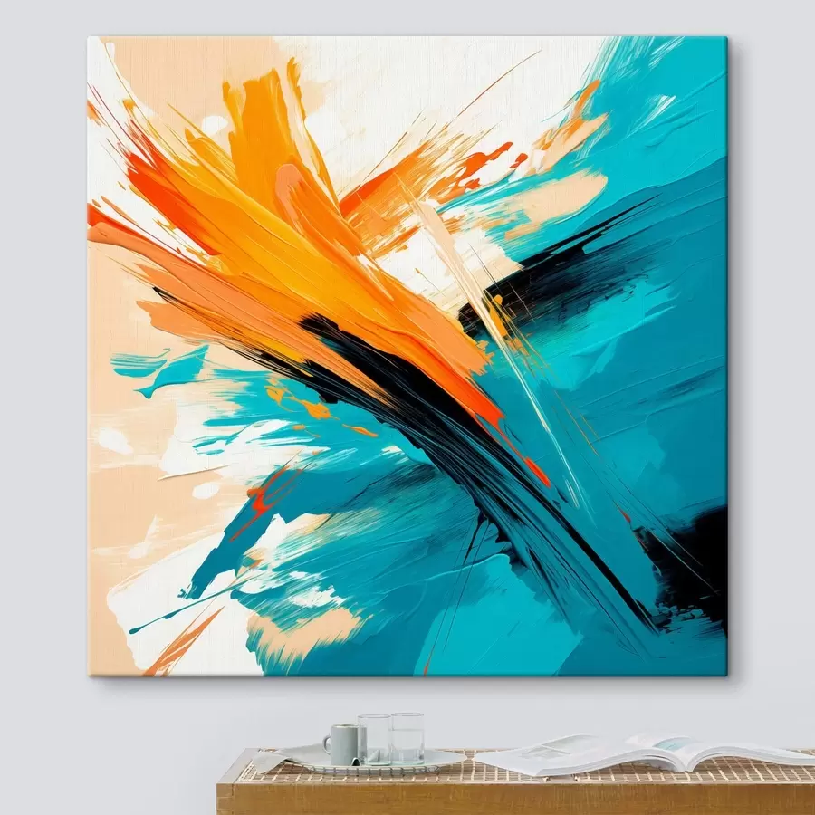 murales de pared Una obra de estilo contemporáneo, con una paleta de colores que va del turquesa al terracota s48855