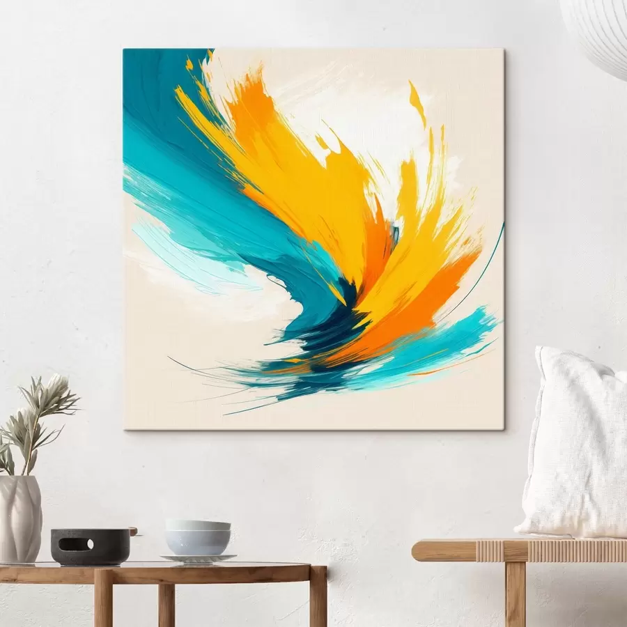 murales de pared Remolino enérgico en tonos amarillos y azules, en un estilo pictórico contemporáneo s48856