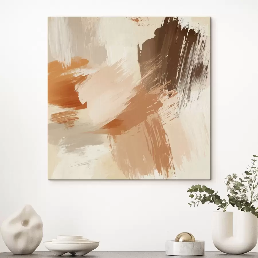 murales de pared Imitación de pinceladas abstractas en tonos arena y marrones s48857