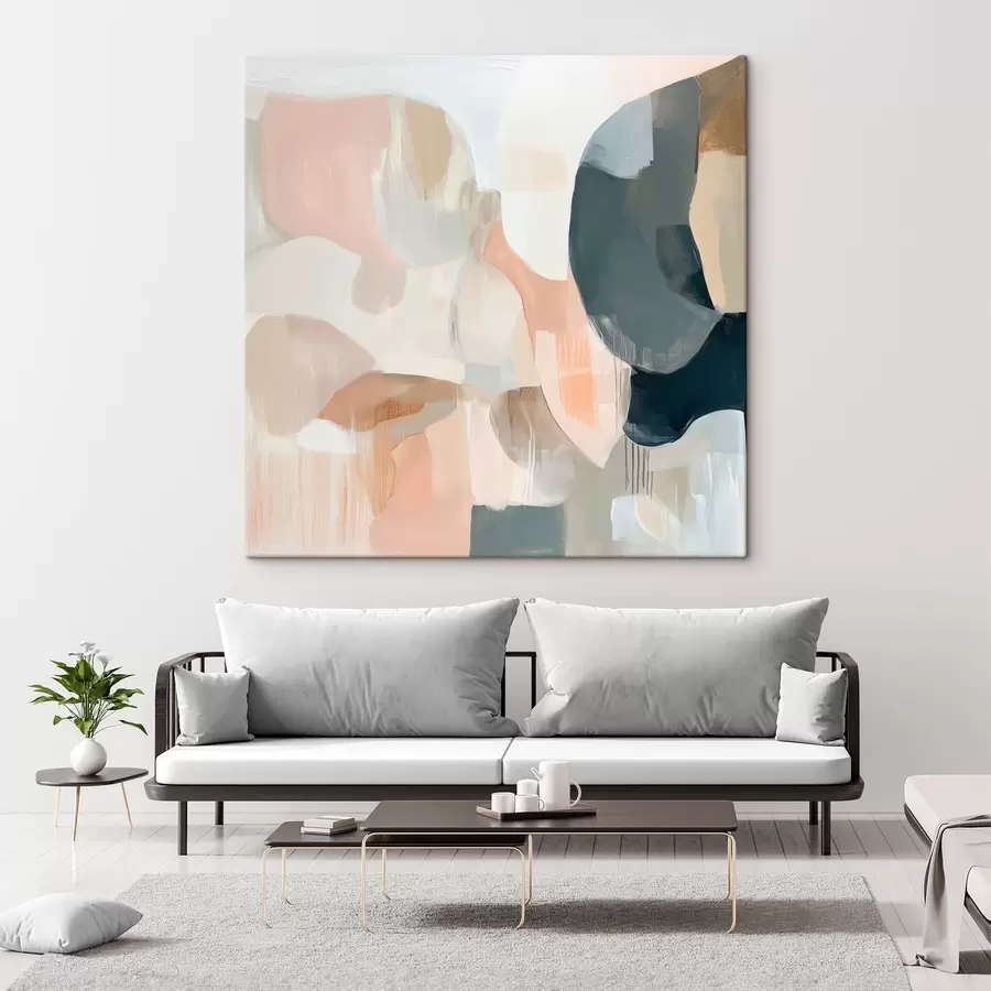 murales de pared Composición abstracta en tonos pastel y azul oscuro, en un estilo pictórico contemporáneo s48860