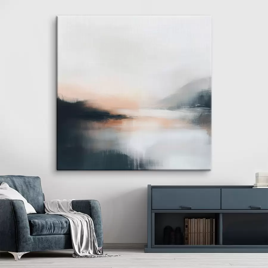 murales de pared Paisaje abstracto y brumoso en una cálida paleta de tonos beige y coral s48861