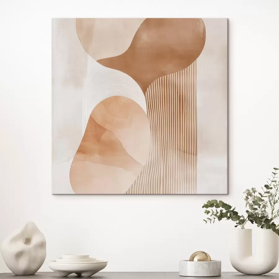 murales de pared Arte decorativo en una cálida gama de tonos beige y coral con efecto acuarela s48870