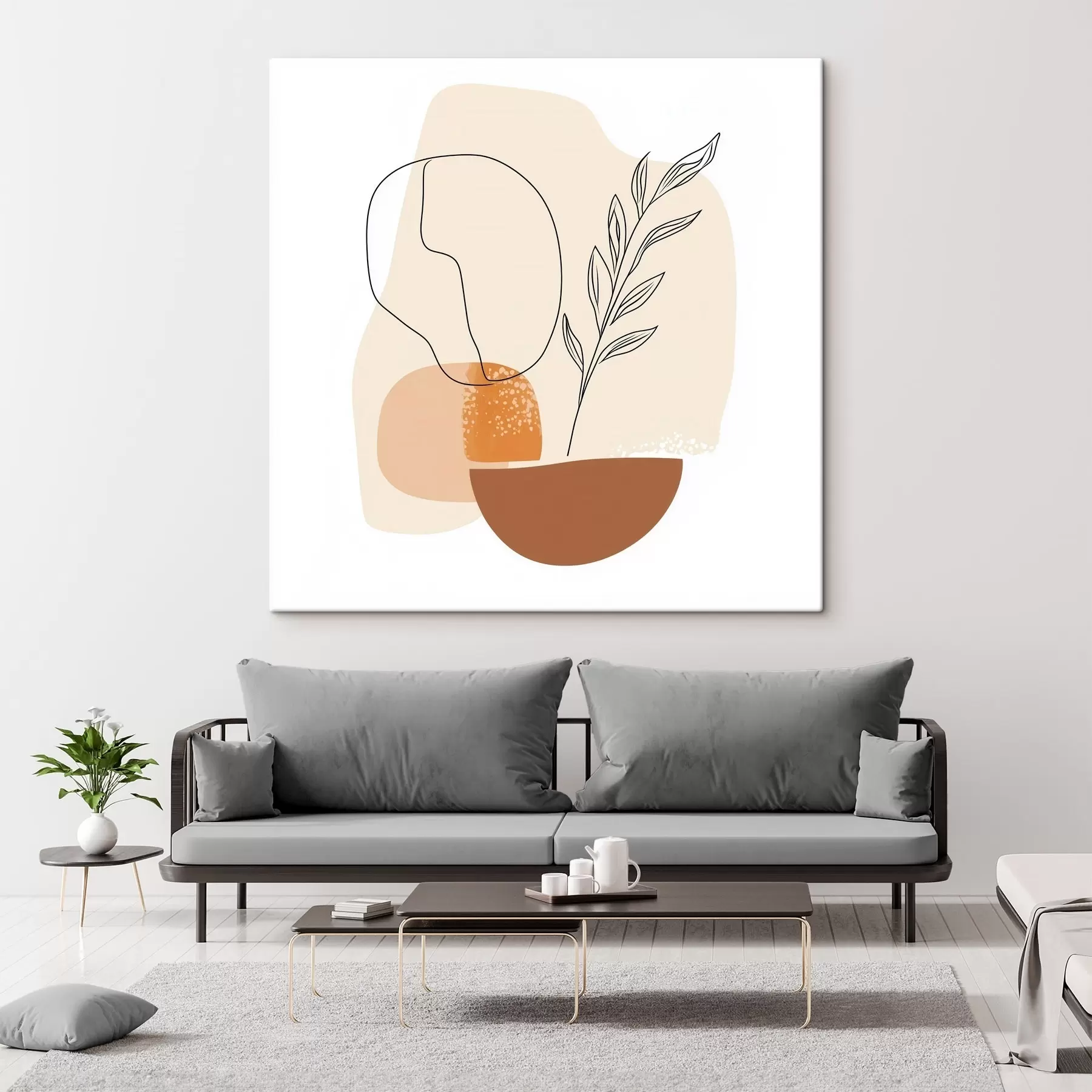 murales de pared Naturaleza muerta con toques gráficos y formas en tonos pastel, en un estilo de arte contemporáneo s48872