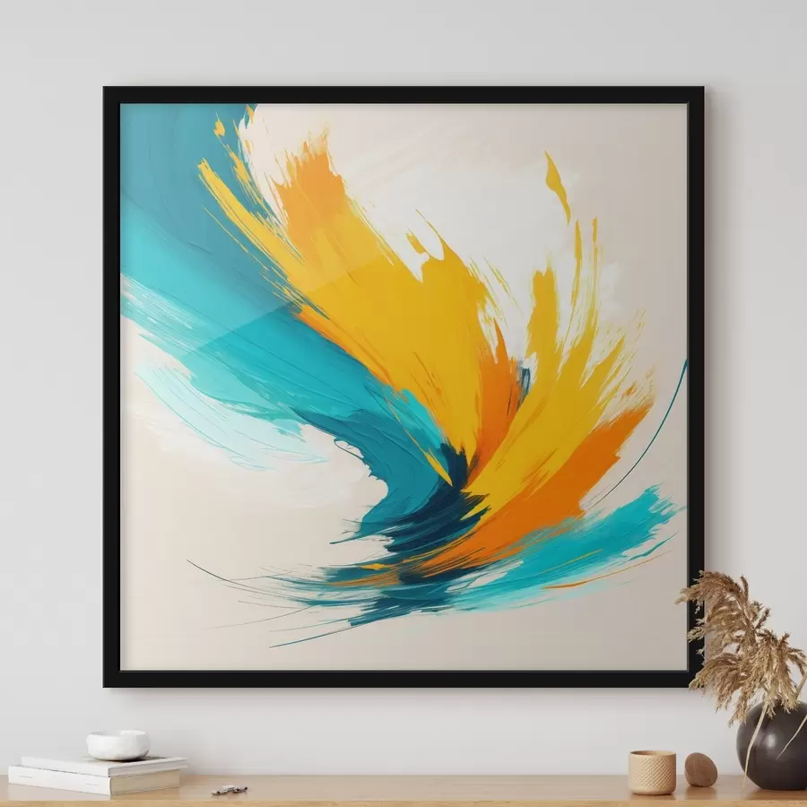 murales de pared Remolino enérgico en tonos amarillos y azules, en un estilo pictórico contemporáneo f48856