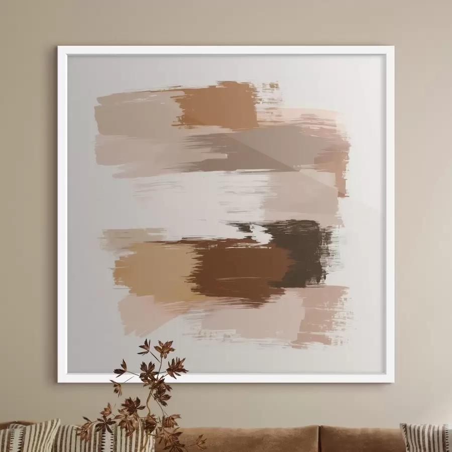 murales de pared Escena minimalista con pinceladas horizontales en tonos café y terracota f48858