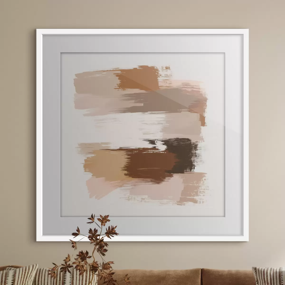 Poster Escena minimalista con pinceladas horizontales en tonos café y terracota f48858