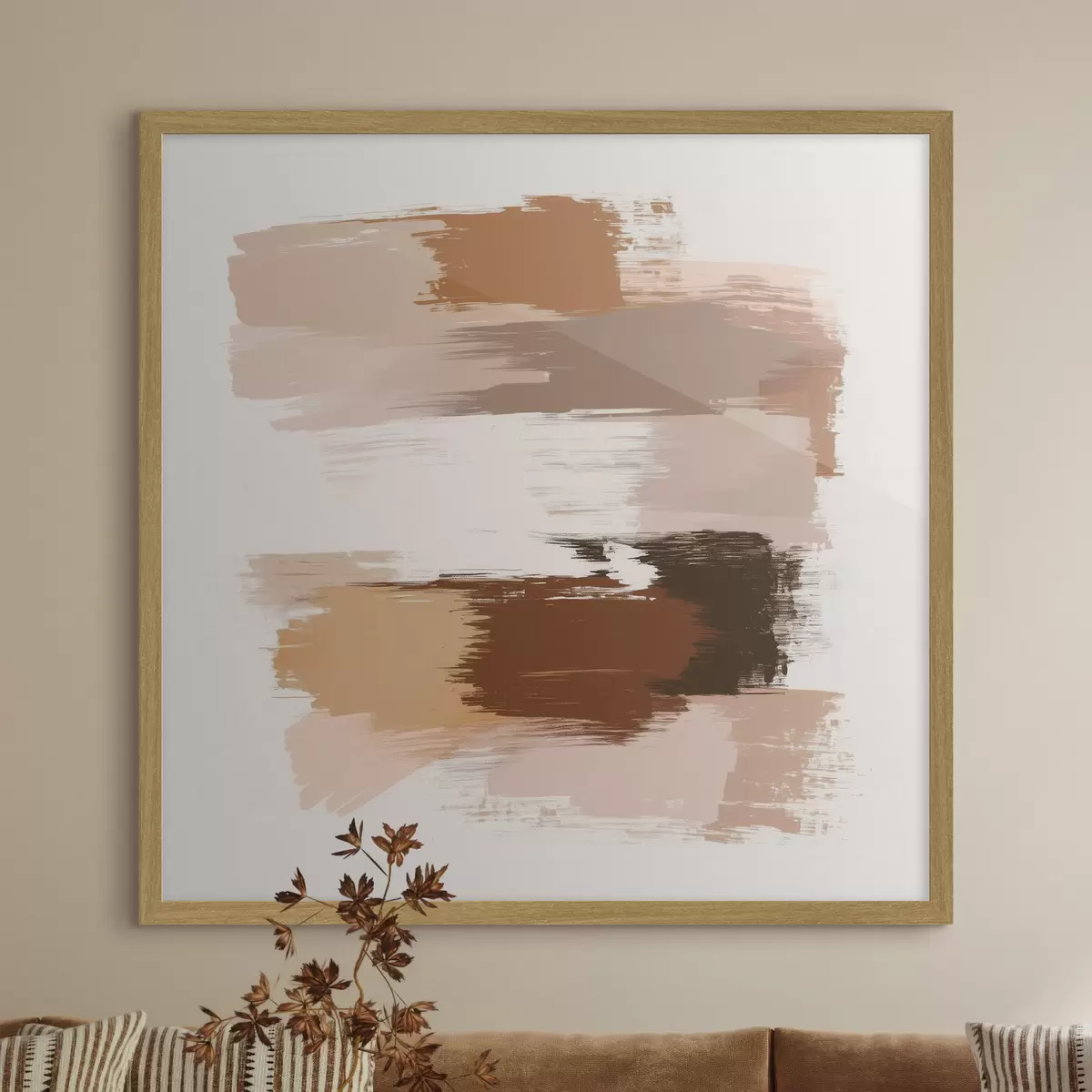 Poster Escena minimalista con pinceladas horizontales en tonos café y terracota f48858
