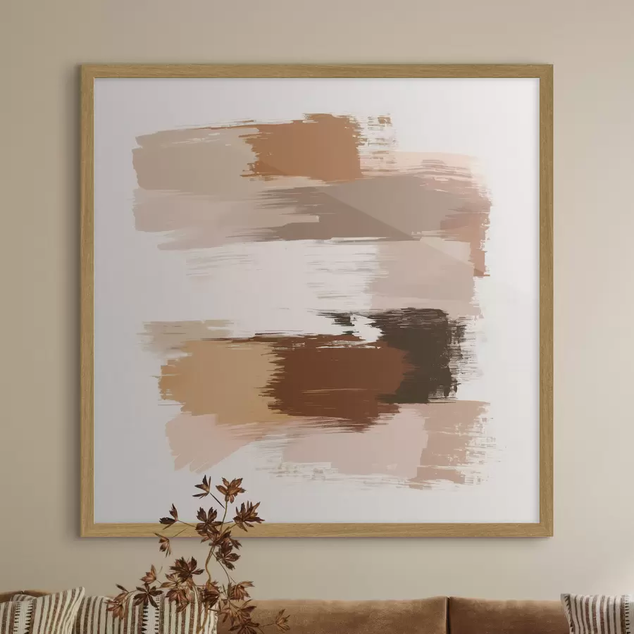 murales de pared Escena minimalista con pinceladas horizontales en tonos café y terracota f48858