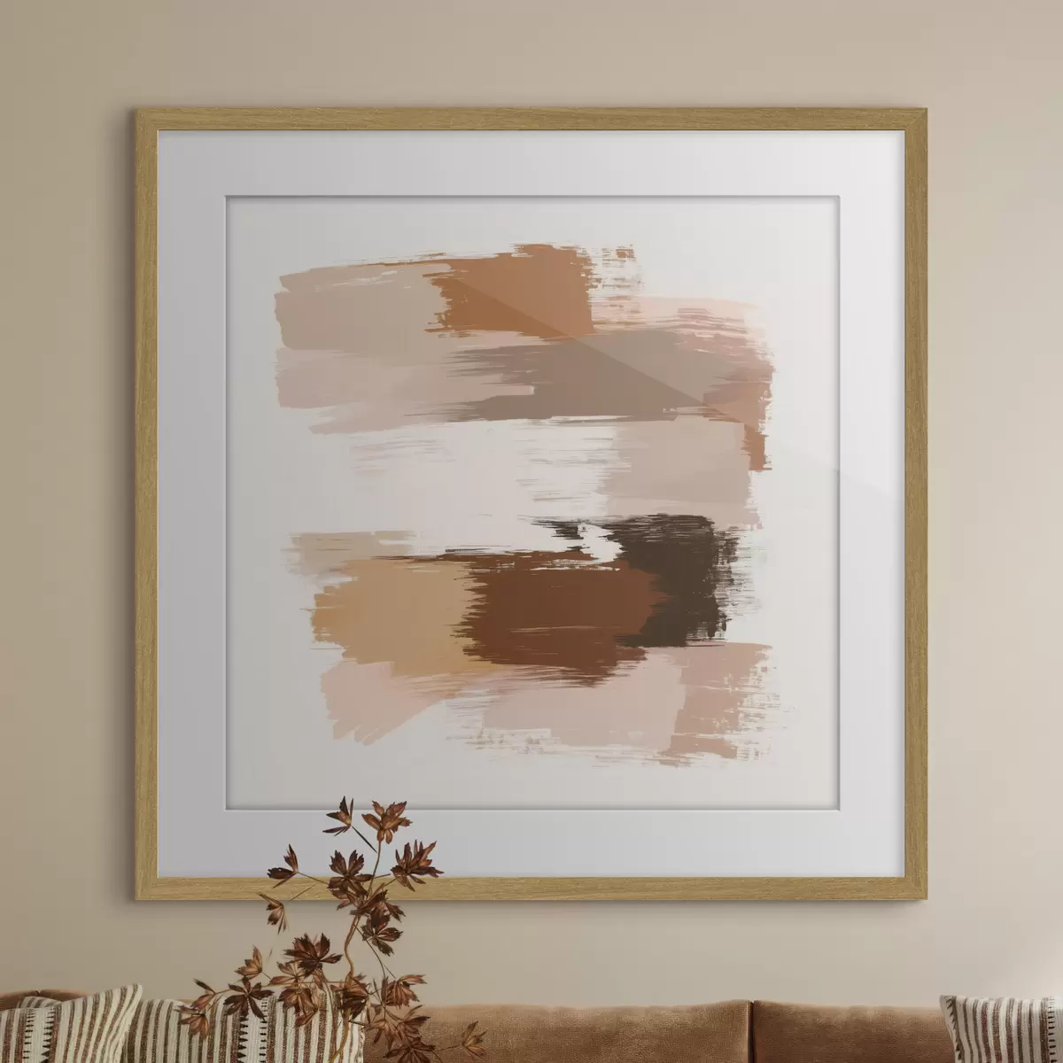 Poster Escena minimalista con pinceladas horizontales en tonos café y terracota f48858
