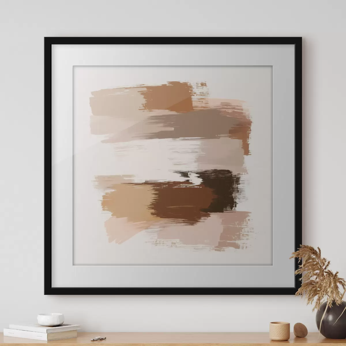 Poster Escena minimalista con pinceladas horizontales en tonos café y terracota f48858