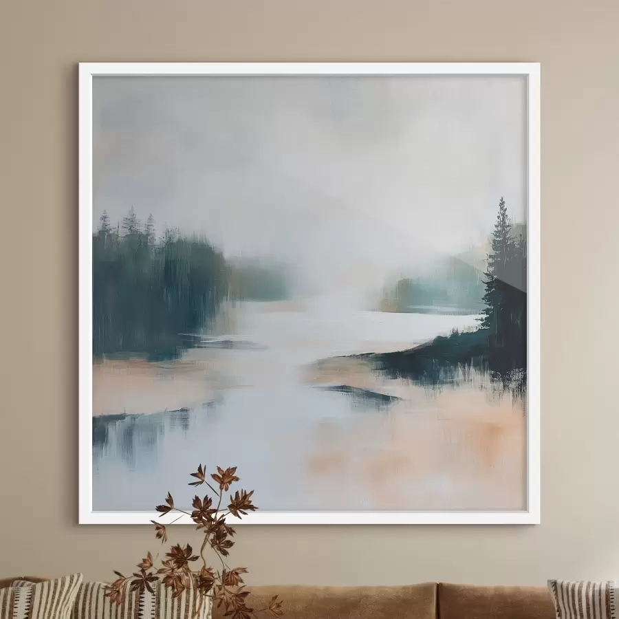 murales de pared Paisaje forestal abstracto en tonos rosas y azules, pintado en un estilo contemporáneo f48862