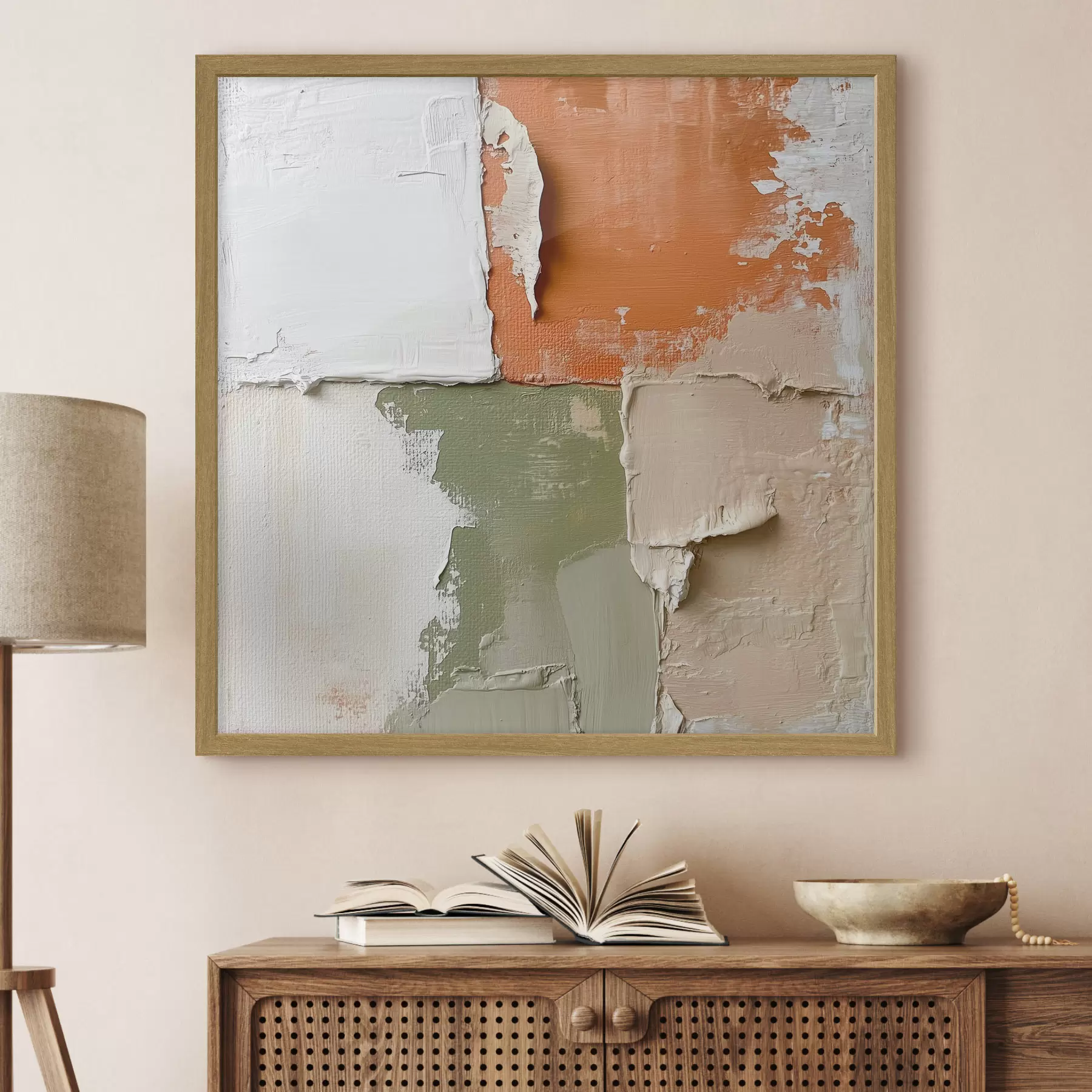 murales de pared Combinación de tonos naranjas y oliva en un estilo pictórico contemporáneo f48867