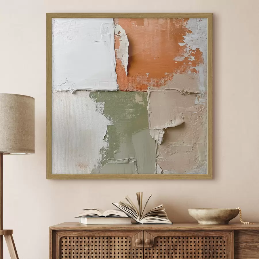 murales de pared Combinación de tonos naranjas y oliva en un estilo pictórico contemporáneo f48867