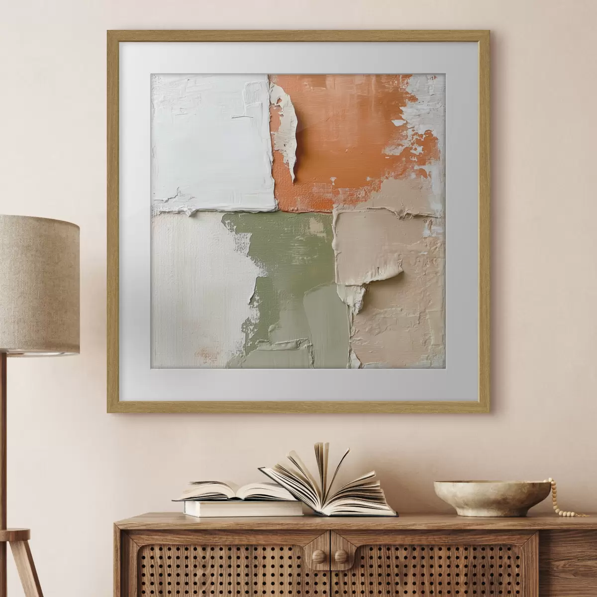 Poster Combinación de tonos naranjas y oliva en un estilo pictórico contemporáneo f48867