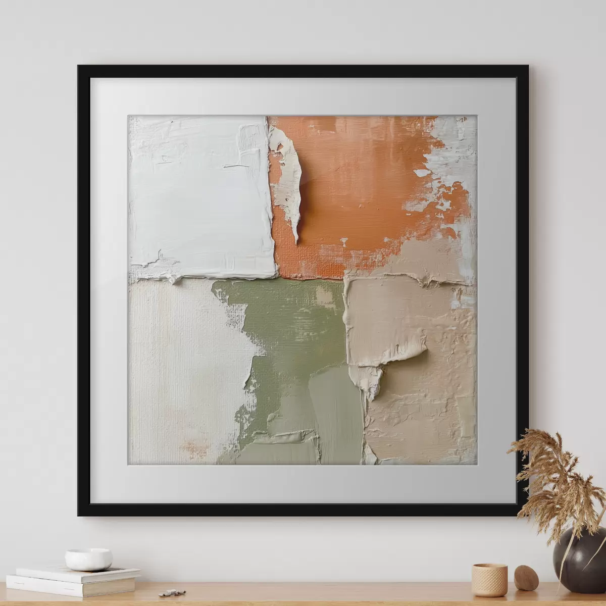 Poster Combinación de tonos naranjas y oliva en un estilo pictórico contemporáneo f48867