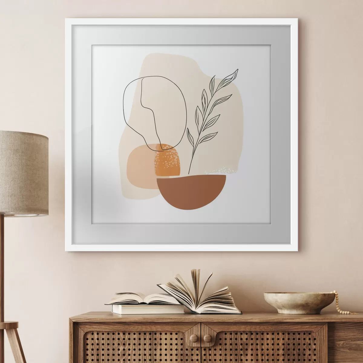 Poster Naturaleza muerta con toques gráficos y formas en tonos pastel, en un estilo de arte contemporáneo f48872