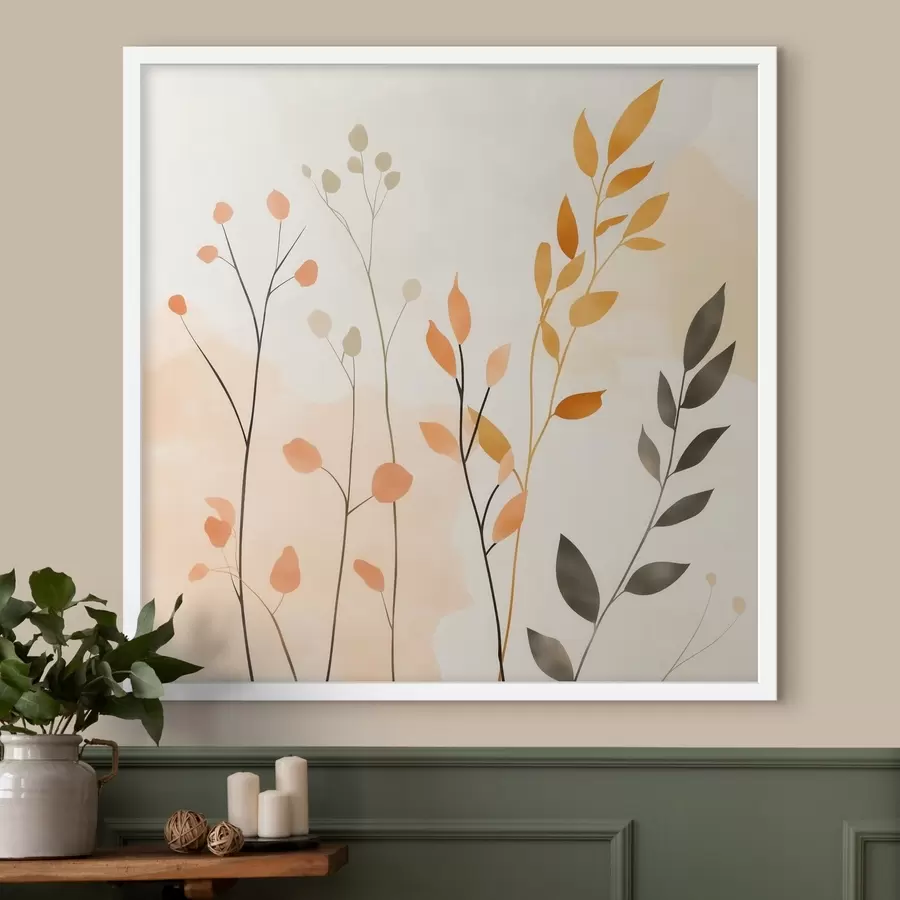 murales de pared Composición al pastel con delicado follaje en un estilo pictórico contemporáneo f48873