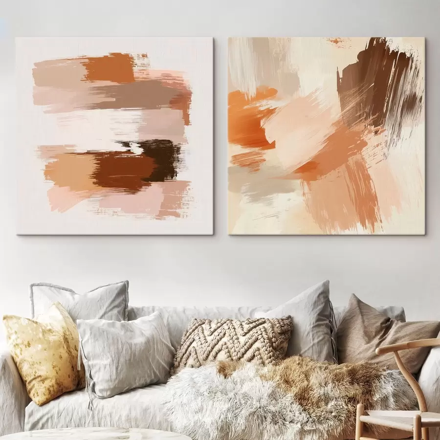 murales de pared Arte decorativo en cálidos tonos marrón-beige con un efecto de pinceladas pictóricas m30355