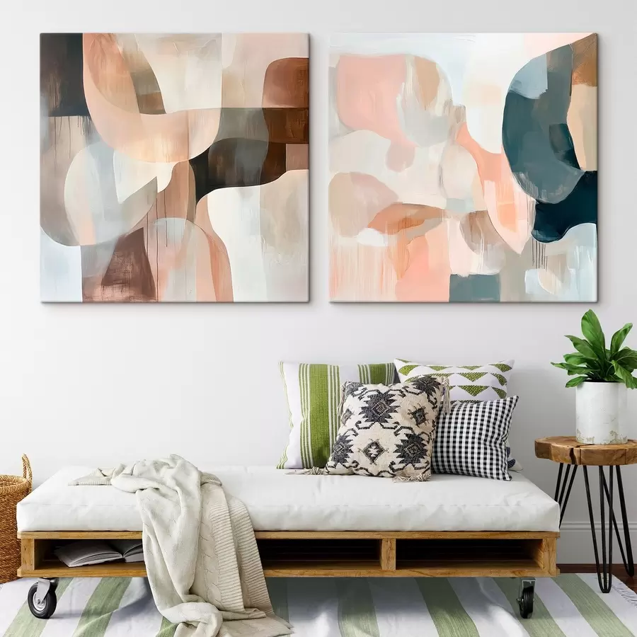 murales de pared Escena minimalista en tonos beige, rosa y gris con un estilo artístico m30356