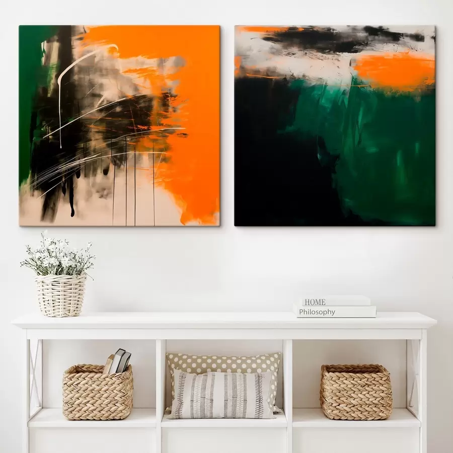 murales de pared Composición con pinceladas expresivas y tonos oscuros e intensos, en un estilo minimalista m30359