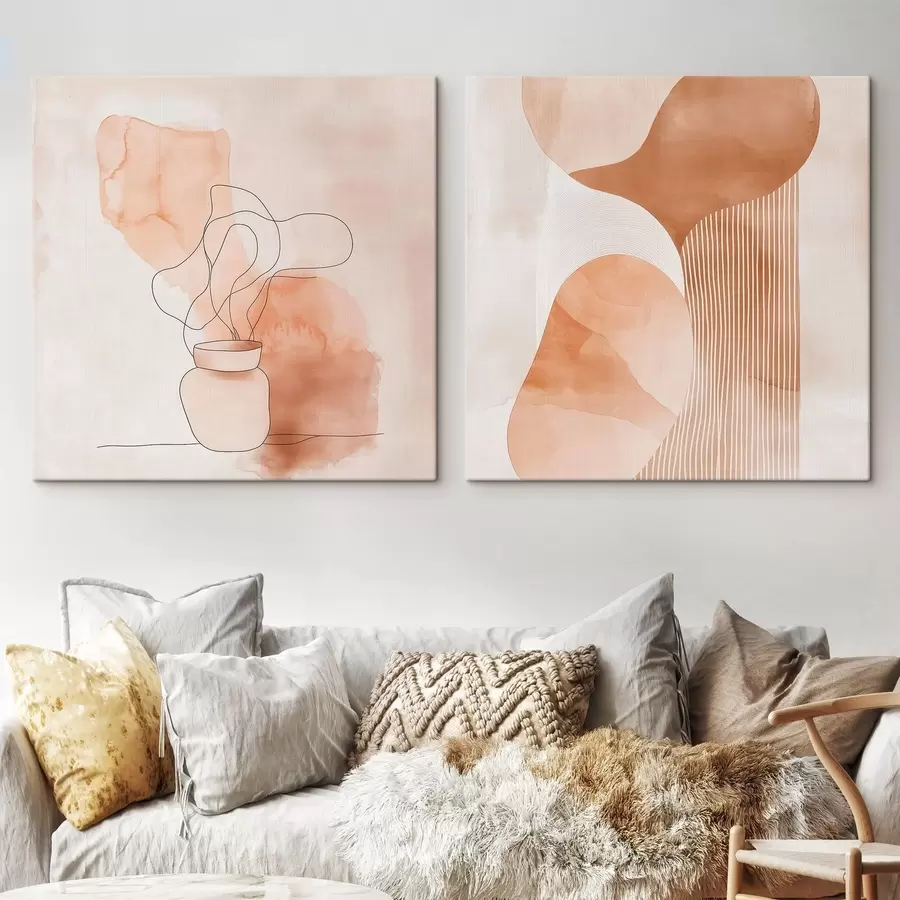 murales de pared Formas abstractas en una paleta de tonos beige y melocotón con toques lineales de estilo minimalista m30361