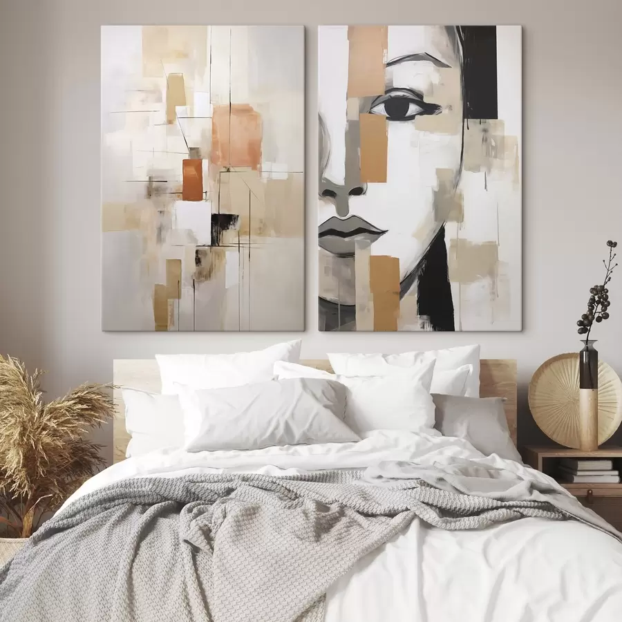 murales de pared Imitación de un retrato femenino y una pintura abstracta m30440
