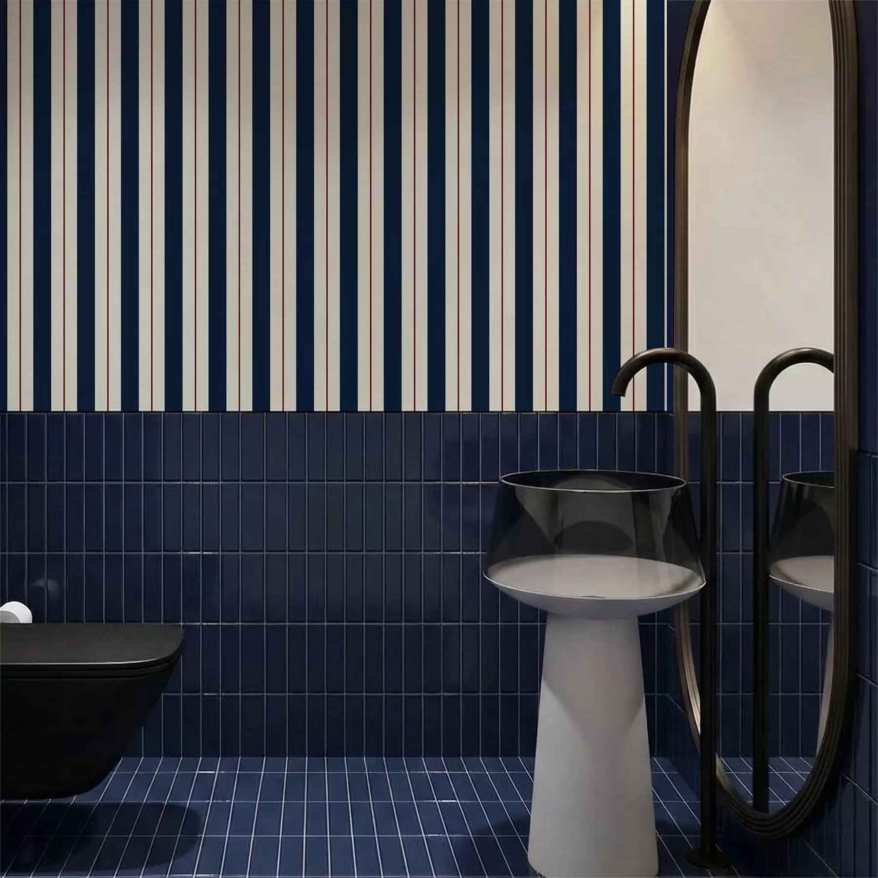 murales de pared Rayas azul oscuro con finas líneas rojas a01183v4