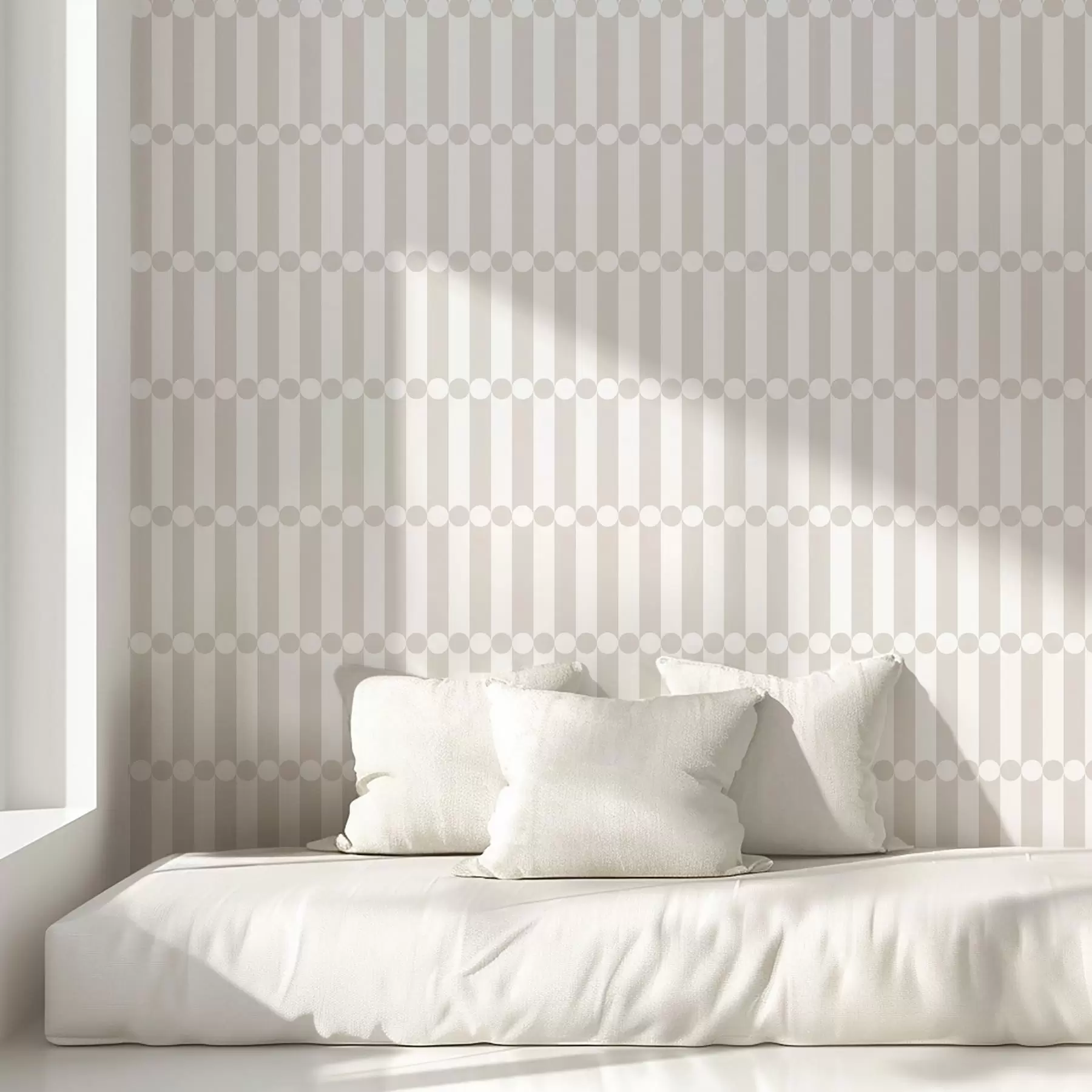 murales de pared Rayas claras y neutras con una fila de círculos a01186v2