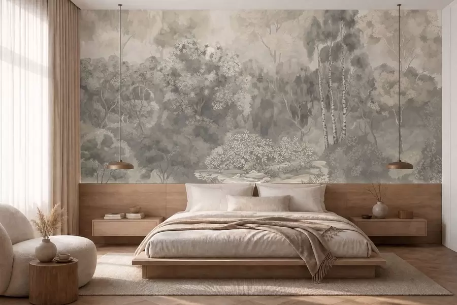 murales de pared Paisaje forestal de tonos claros con un río w05542