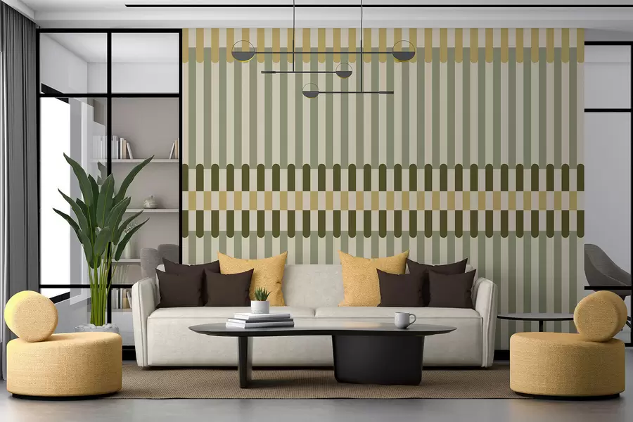 murales de pared Diseño a rayas en tonos verdes y arena w05150