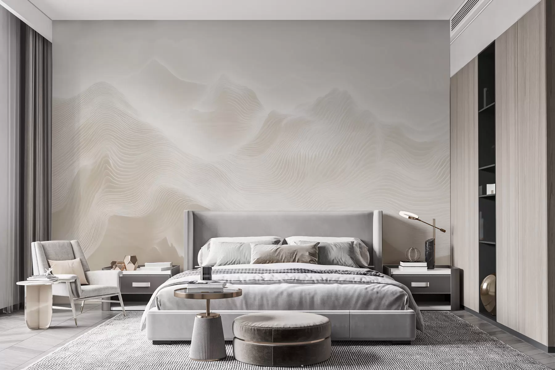 murales de pared Montañas onduladas abstractas en tonos beige, de estilo minimalista w09713