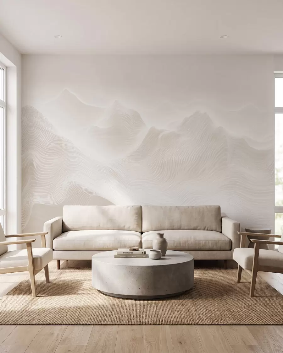 murales de pared Montañas onduladas abstractas en tonos beige, de estilo minimalista w09713