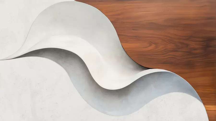 murales de pared Ondas abstractas fluidas con cálidos toques de madera, diseño contemporáneo minimalista w05599