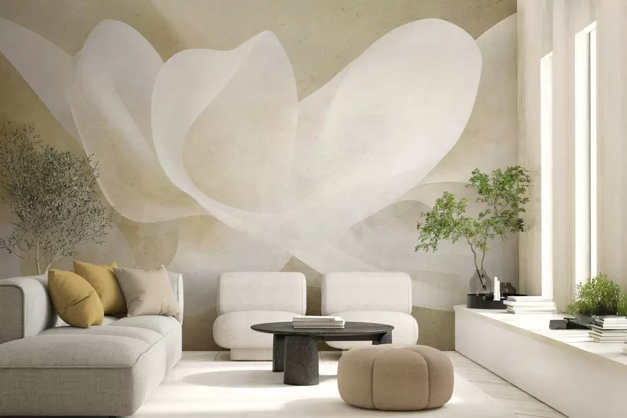 murales de pared Pétalos abstractos en tonos pastel con suaves capas translúcidas al estilo de la acuarela w05603