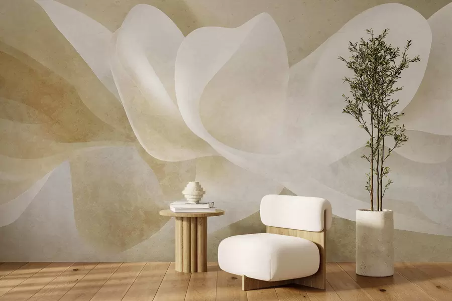 murales de pared Pétalos abstractos en tonos pastel con suaves capas translúcidas al estilo de la acuarela w05603
