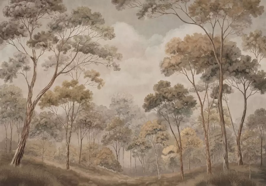 murales de pared Un cálido paisaje forestal en tonos naturales w05624v2