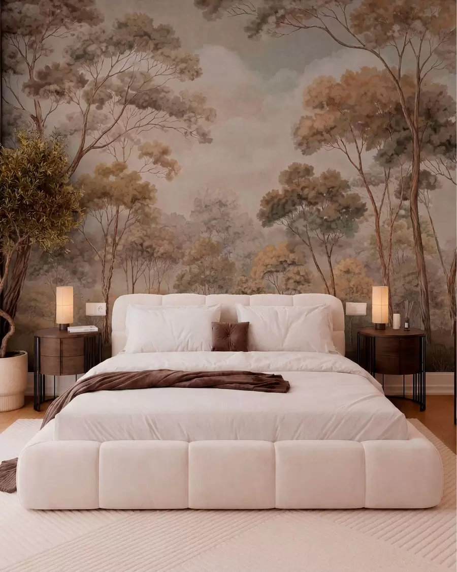 murales de pared Un cálido paisaje forestal en tonos naturales w05624v2