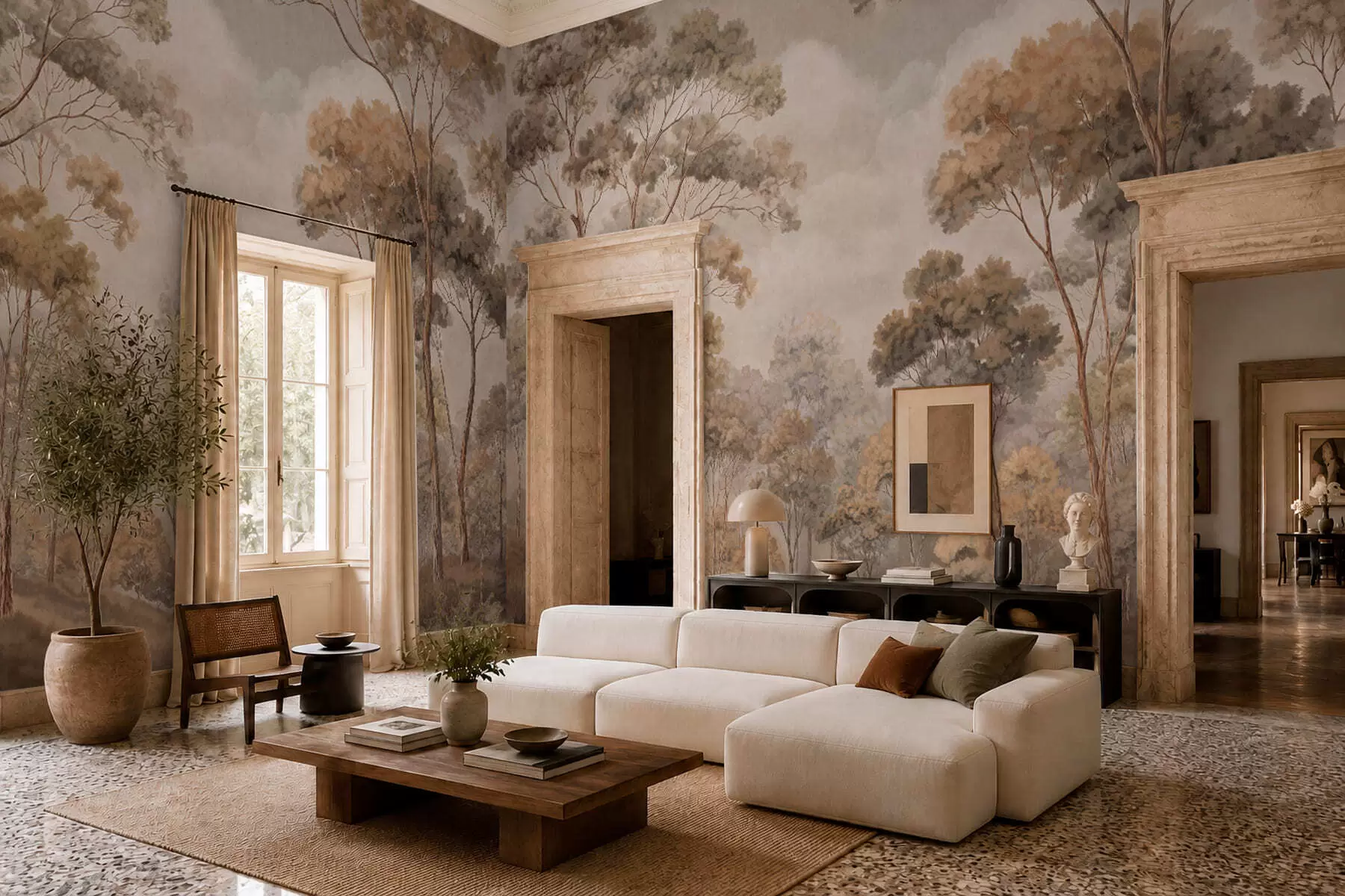 murales de pared Un cálido paisaje forestal en tonos naturales w05624v2