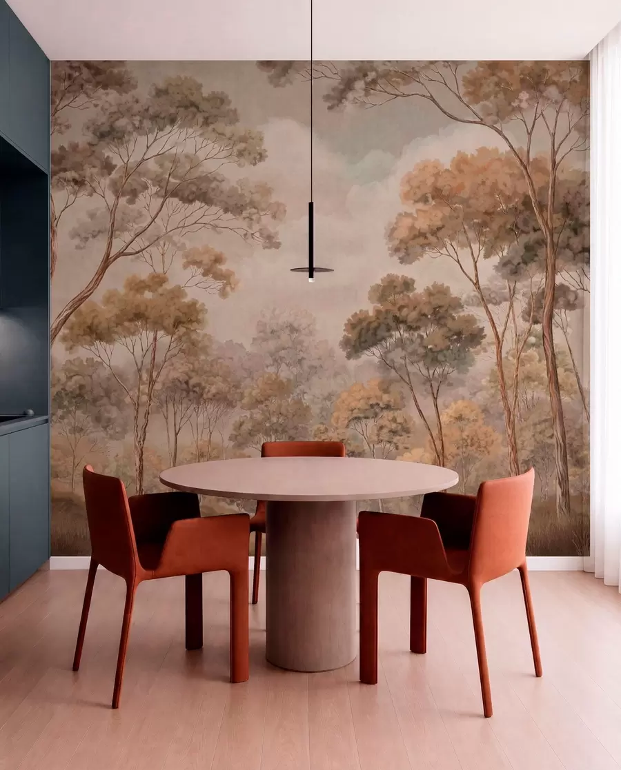 murales de pared Un cálido paisaje forestal en tonos naturales w05624v2