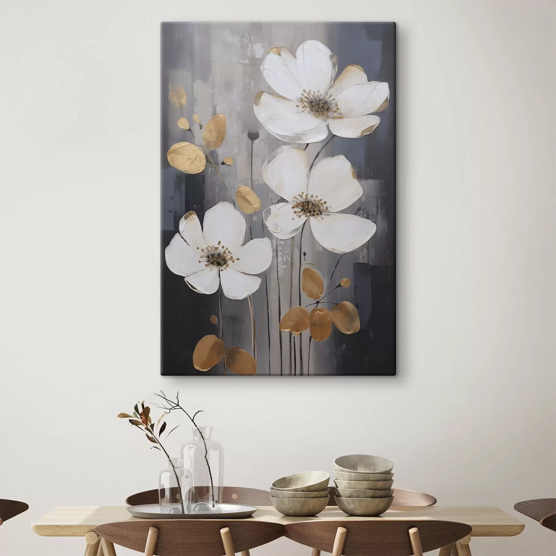 murales de pared Abstracción con flores: imitación de una pintura s49077
